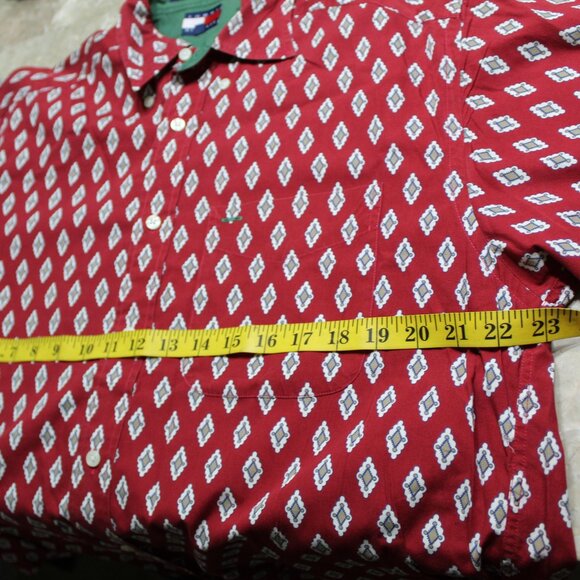 Tommy Hilfiger Men's Dress Shirt Red Size S Cotton Short Sleeve Diamond Pattern - Picture 6 of 9
